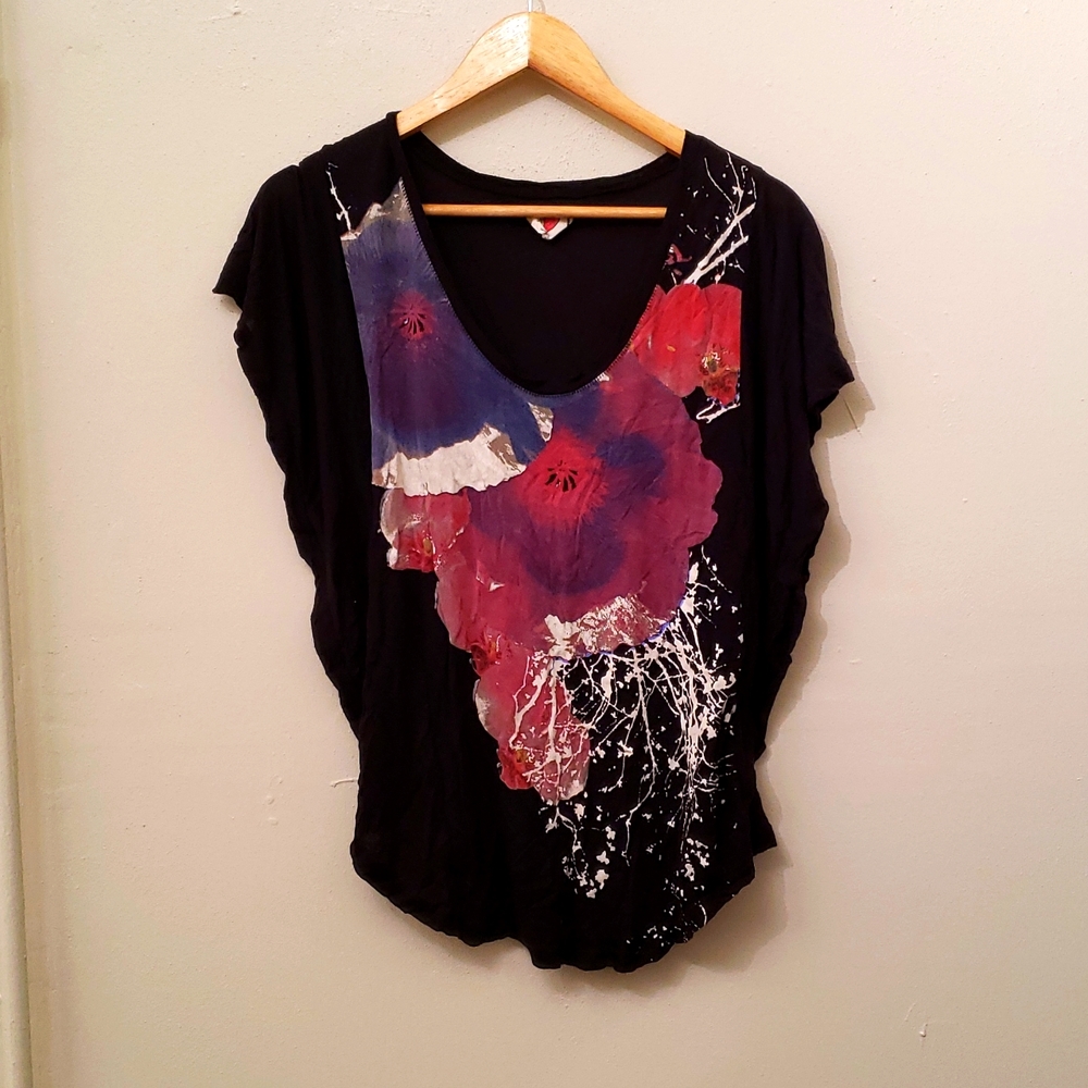 Free People flower print blouse with butterfly sleeves, small, S